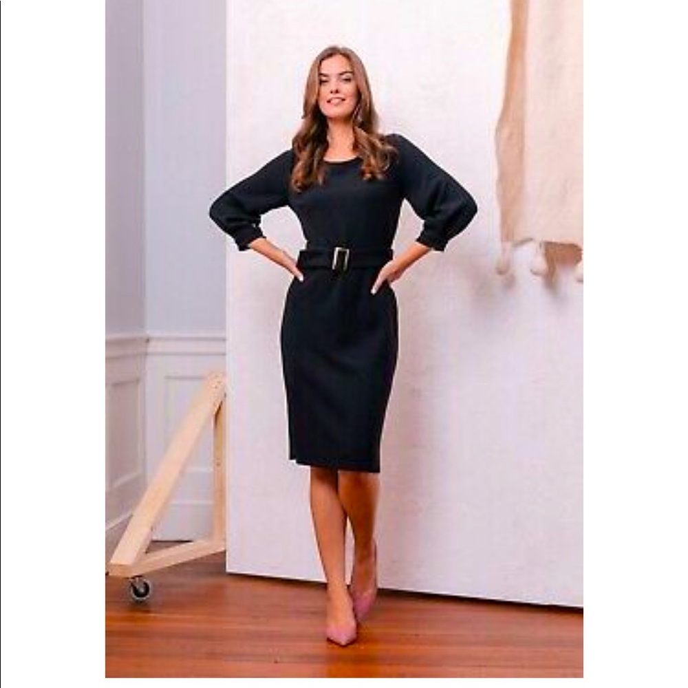 Gal Meets Glam Black Joy Belted Ribbed Midi dress